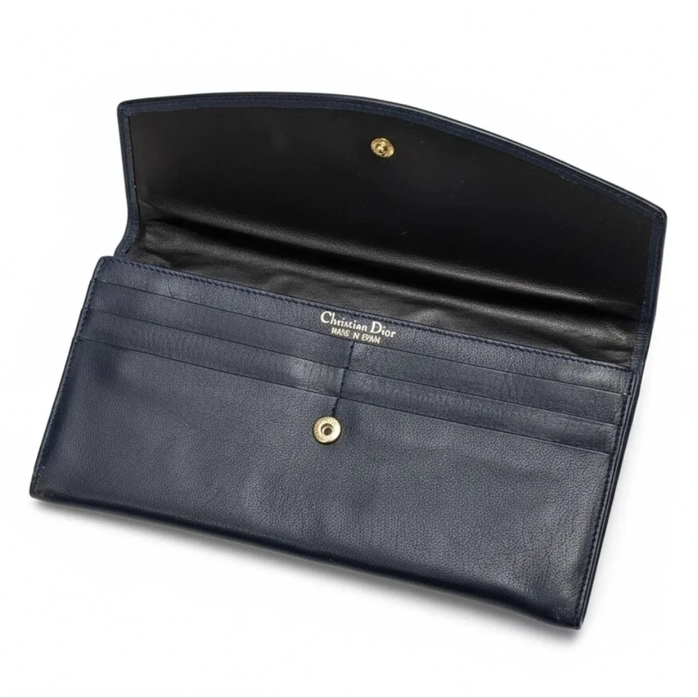 Dior Vintage Navy Leather Envelope Wallet EUC